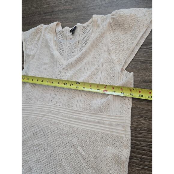 Torrid 2X Ivory Pointelle Knit Top | Plus V Neck Short Sleeve Sweater Blouse - Picture 8 of 9